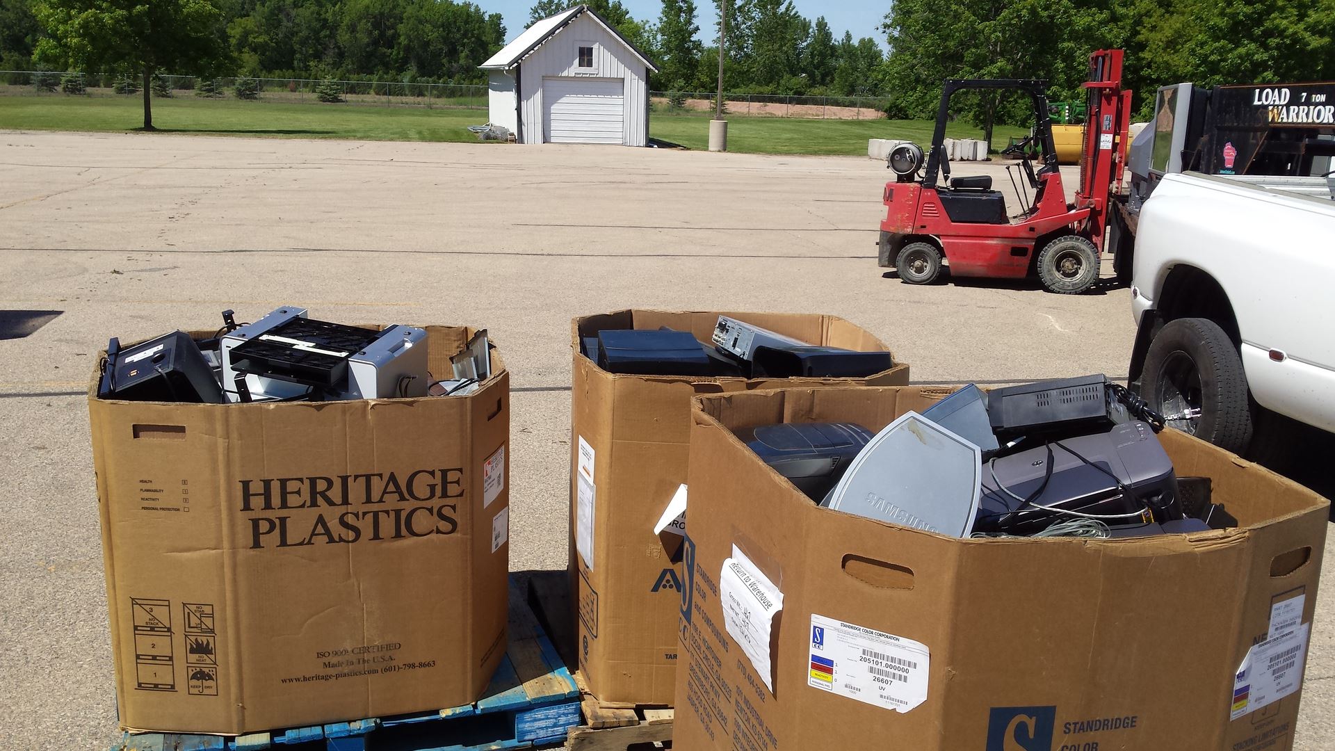 Boxes of old electronics