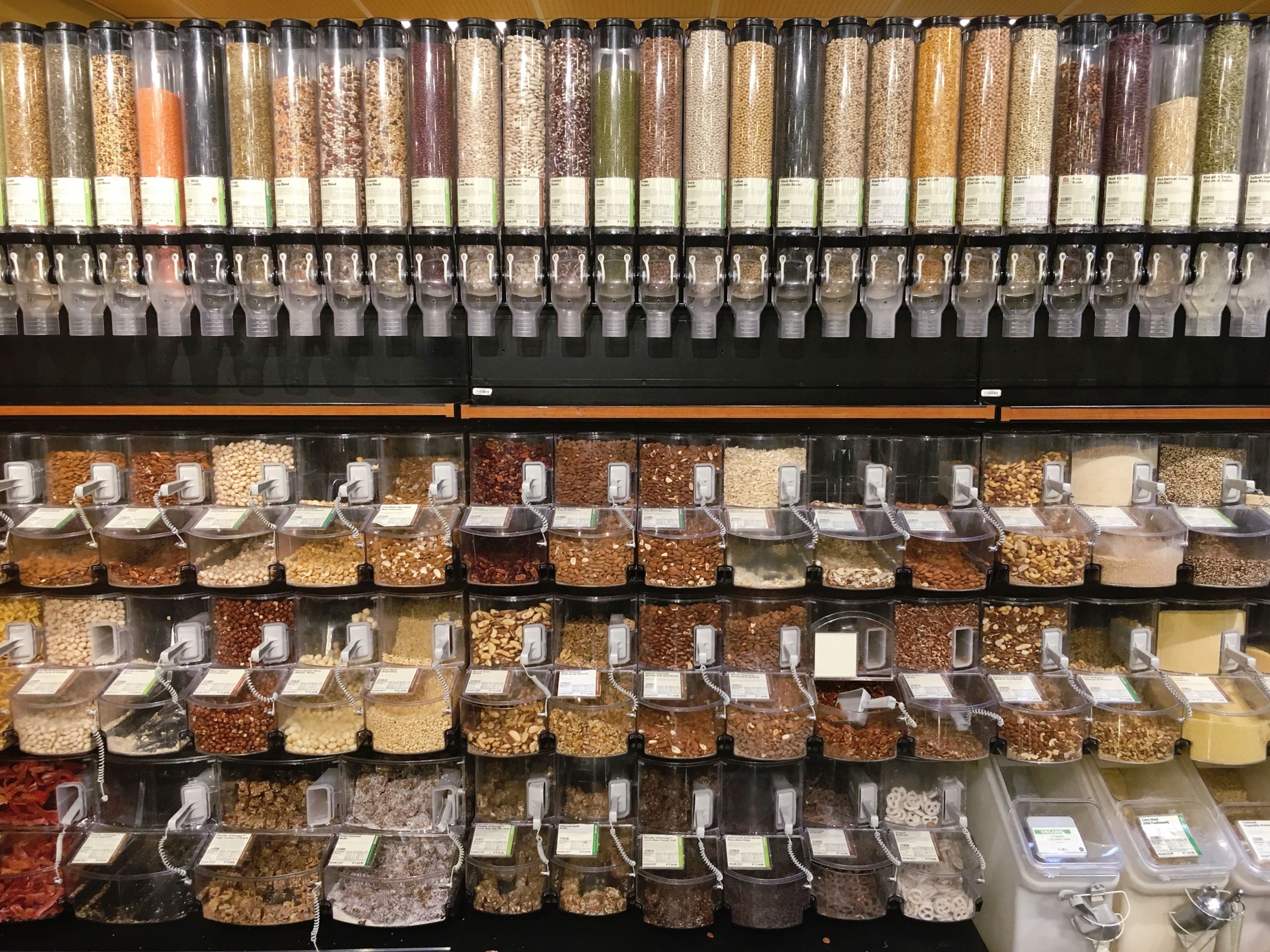 Shelves of bulk food containers